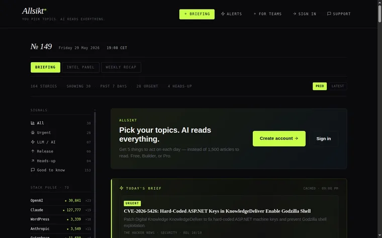 Allsikt — tech & dev news, clustered and ranked